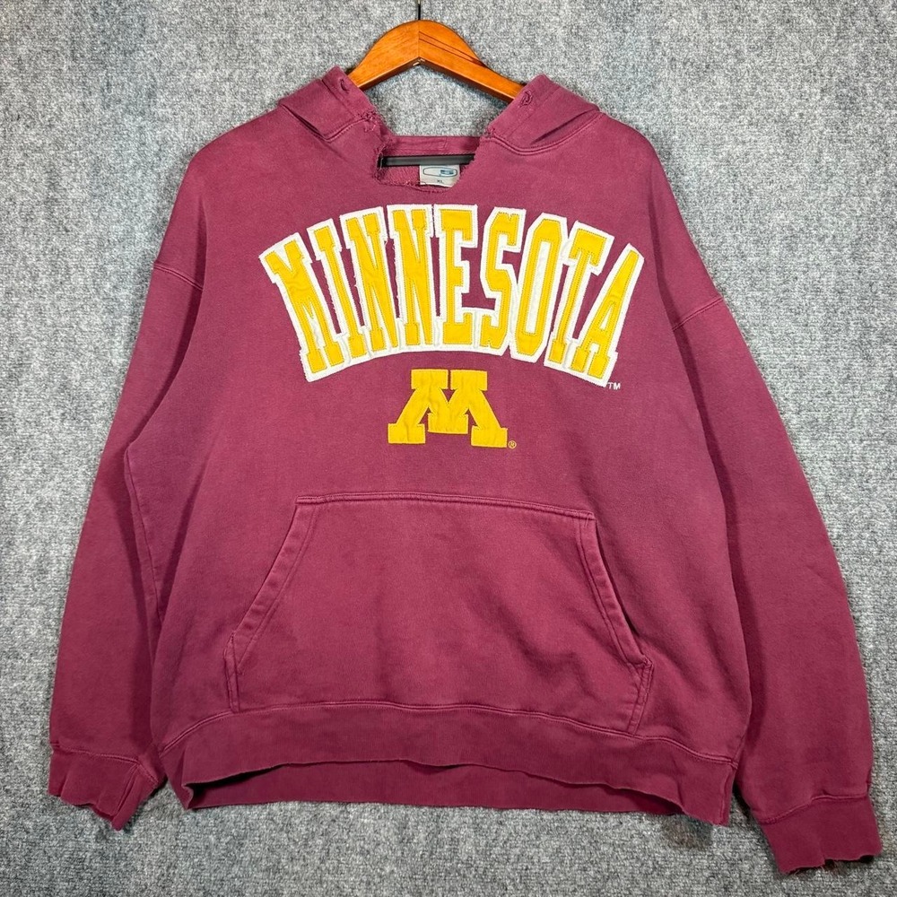 Vintage 90s Minnesota Gophers Hoodie Burgundy Yellow Arched Logo XL Mens